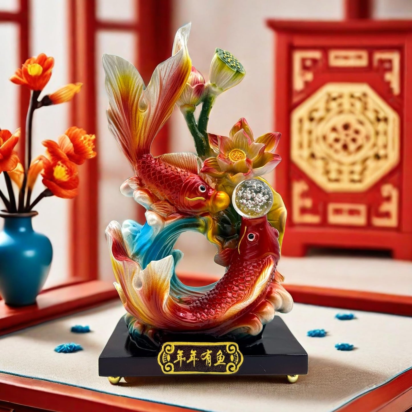 FUNSXBUG 13 Inch Large Chinese Feng Shui Fish Statue Feng Shui Decor Home Office Decoration Tabletop Decor Ornaments Good Lucky Gifts
