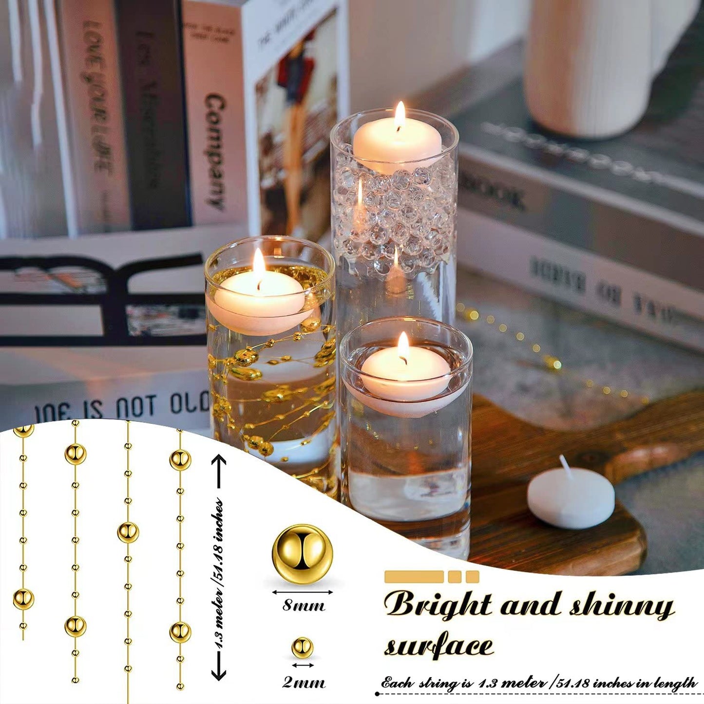 UDU 12 Set Glass Vases for Centerpieces with 24 White Floating Candles 80000 Vase Filler 6 Pearl String Party Event Home Wedding Centerpieces for Tables Decorations