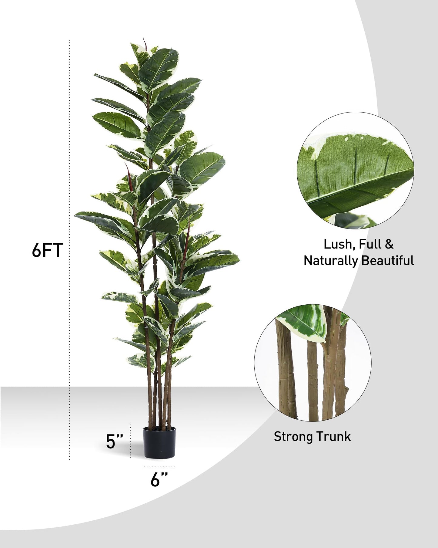 FLOWORLD Artificial Rubber Tree Plant 6ft Tall Faux Ficus Tree Potted Fake Tropical Plants Decorative House Plants Large Floor Artificial Trees for Home Office Decor, Without The Pot