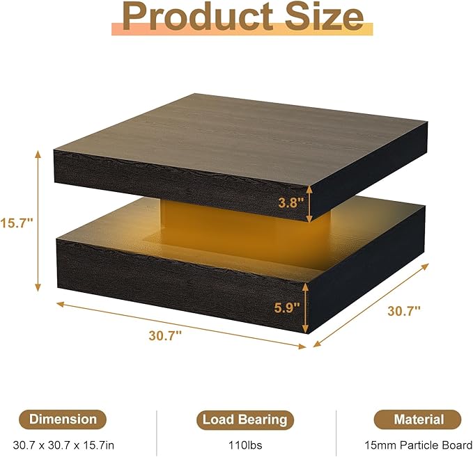HedoAjim Black Led Coffee Table