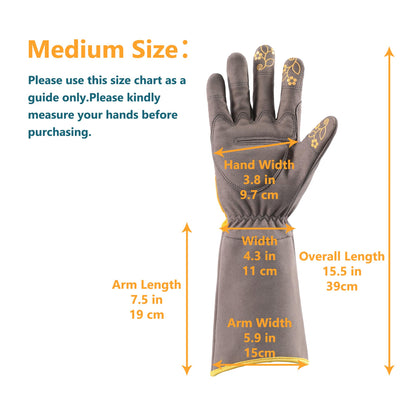 COOLJOB Gardening Gloves for Women and Men, Thorn Resistant Heavy Duty Garden Gloves, Long Sleeve Forearm Protection Ladies, Synthetic Leather Gauntlets for Pruning, Orange & Grey (1 Pair, Size M)