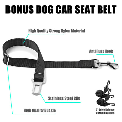 VSPETCC Dog Car Seat Cover,100% Waterproof with Mesh Window And Storage Pocket,Durable Scratchproof Nonslip Dog Hammock with Universal Size Fits for Cars/Trucks/SUV