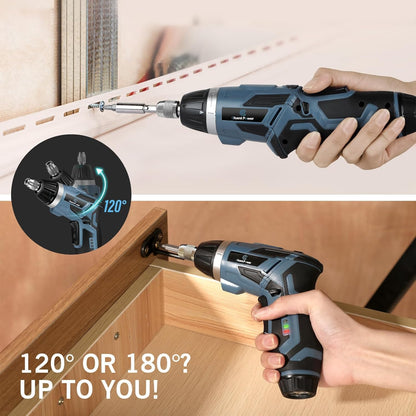 C P CHANTPOWER Cordless Electric Screwdriver Set, 6 +1 Torque Setting Rechargeable 4V Small Screwdriver with 11 Accessories, Flashlight and Charger Blue