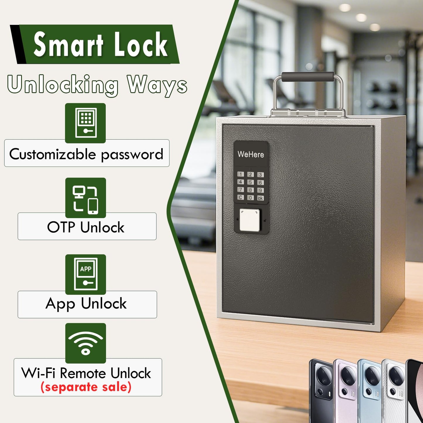 WeHere 36 Slots Cell Phone Locker with Smart Lock, Portable Phone Storage Locker Box for Classroom School,Storage Phone