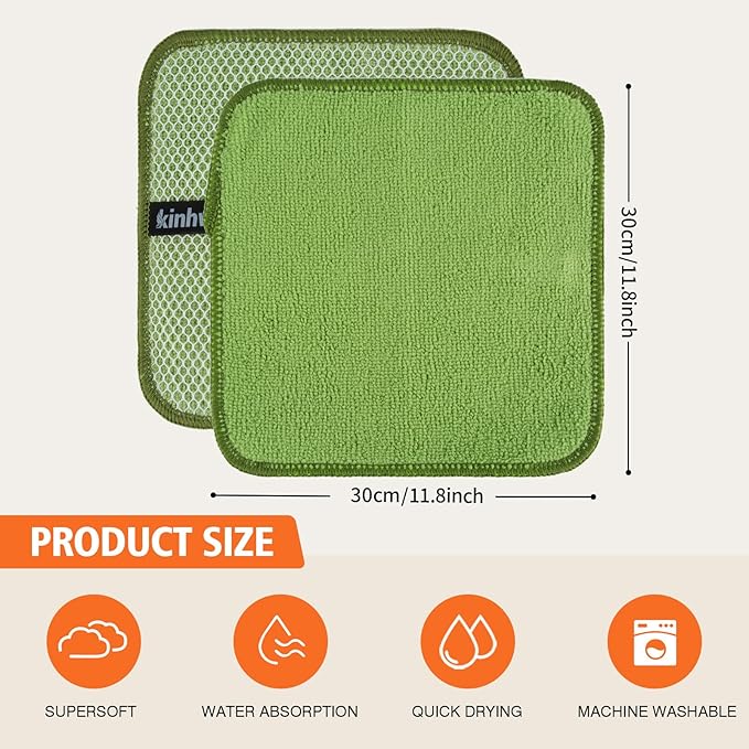 KinHwa Kitchen Washcloths for Dishes Absorbent Microfiber Dish Cloths Quick Dry