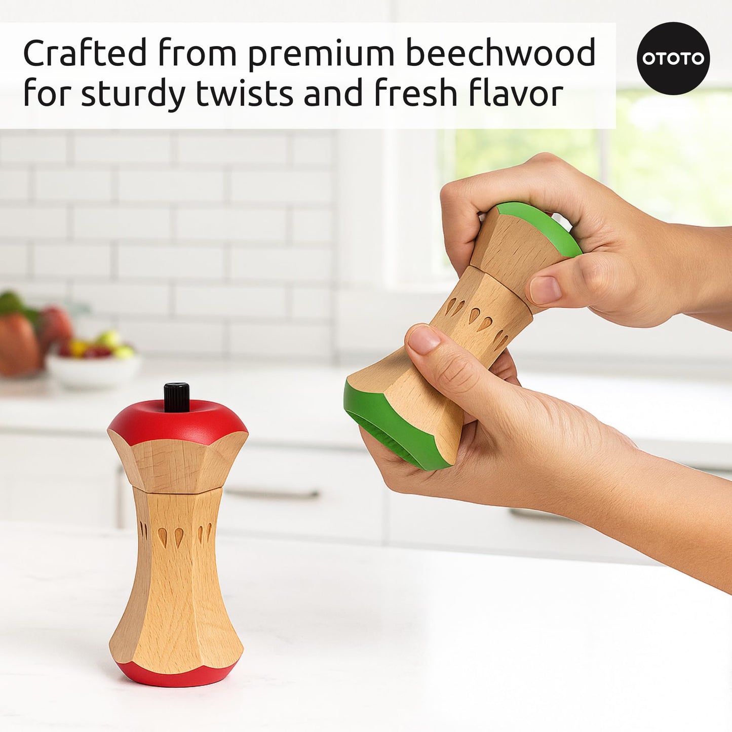 OTOTO Twin Spice Salt and Pepper Grinder Set - Apple-Designed Unique Kitchen Gadgets, Cute Kitchen Accessories, Pepper Spice Grinder, Salt and Pepper Shakers Set, Apple Gift, Kitchen Cooking Gifts