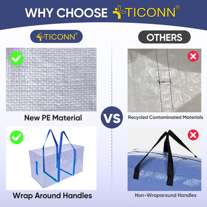 TICONN 2 Pack Extra Large Moving Bags with Zippers & Carrying Handles, Heavy-Duty Storage Tote Moving Boxes for Space Saving