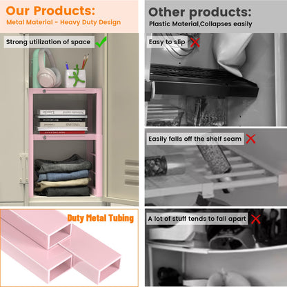 LIDTOP Locker Organizer Shelf Pink, Adjustable Width and Height, Stackable Metal Locker Storage Organization, Ideal Locker Fits Standard Size School, Office, and Gym Lockers