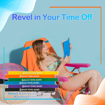Tailoreadily 6 Pack Towel Bands, Beach Pool Cruise Chair Essentials, Keep Towels from Blowing Away, Beach Accessories for Vacation Must Haves, Great Alternative to Secure Clips, Multicolor
