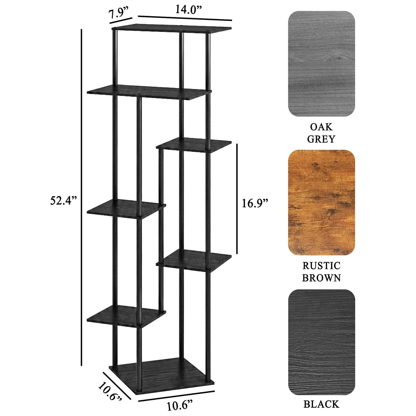 JEPRECO Tall Plant Stand Indoor 7-Tier Metal Wood Plant Shelf for Multiple Flower Pots Corner Flower Holders for Living Room Balcony Bedroom, Black