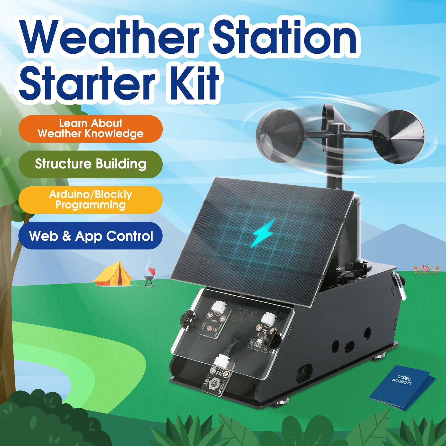 ACEBOTT STEM Science Coding Kits for Adults, ESP32 Weather Station and Weather Instrument Kit with APP, Outdoor Sensor, Weather Forecast, Temperature,Humidity,Wind Rain Gauge for Arduino IoT Starter