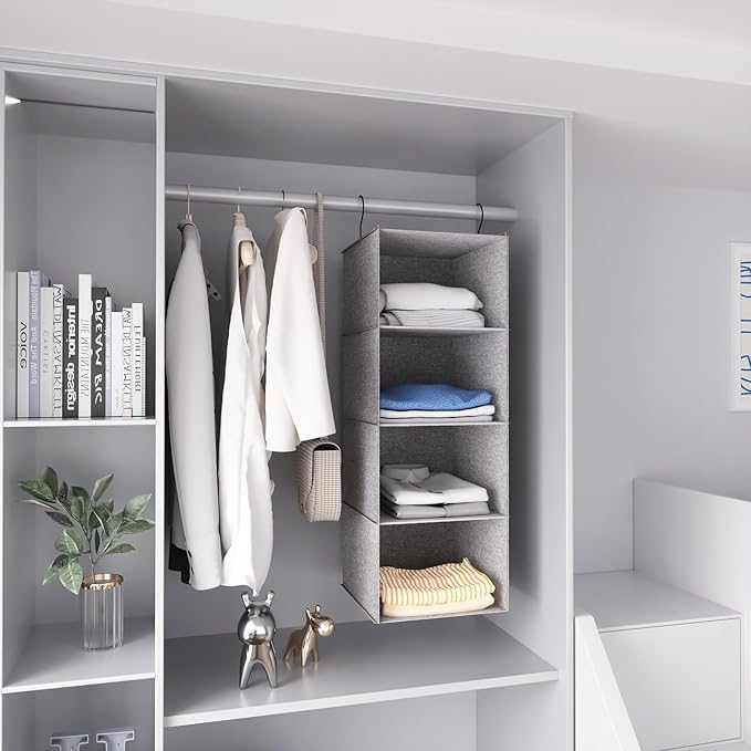 Hanging Closet Organizer, Easy Mount Collapsible 4-Shelf Camper Closet Wardrobe