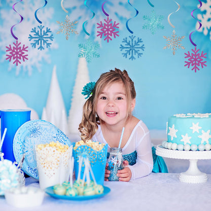 20 Pack Frozen Snowflake Hanging Decorations - Winter Snowflakes Hanging Swirls Ceiling Streamers, Glittery Snowflakes Ornament for Wonderland Frozen Party Decorations, Birthday and Christmas Decor