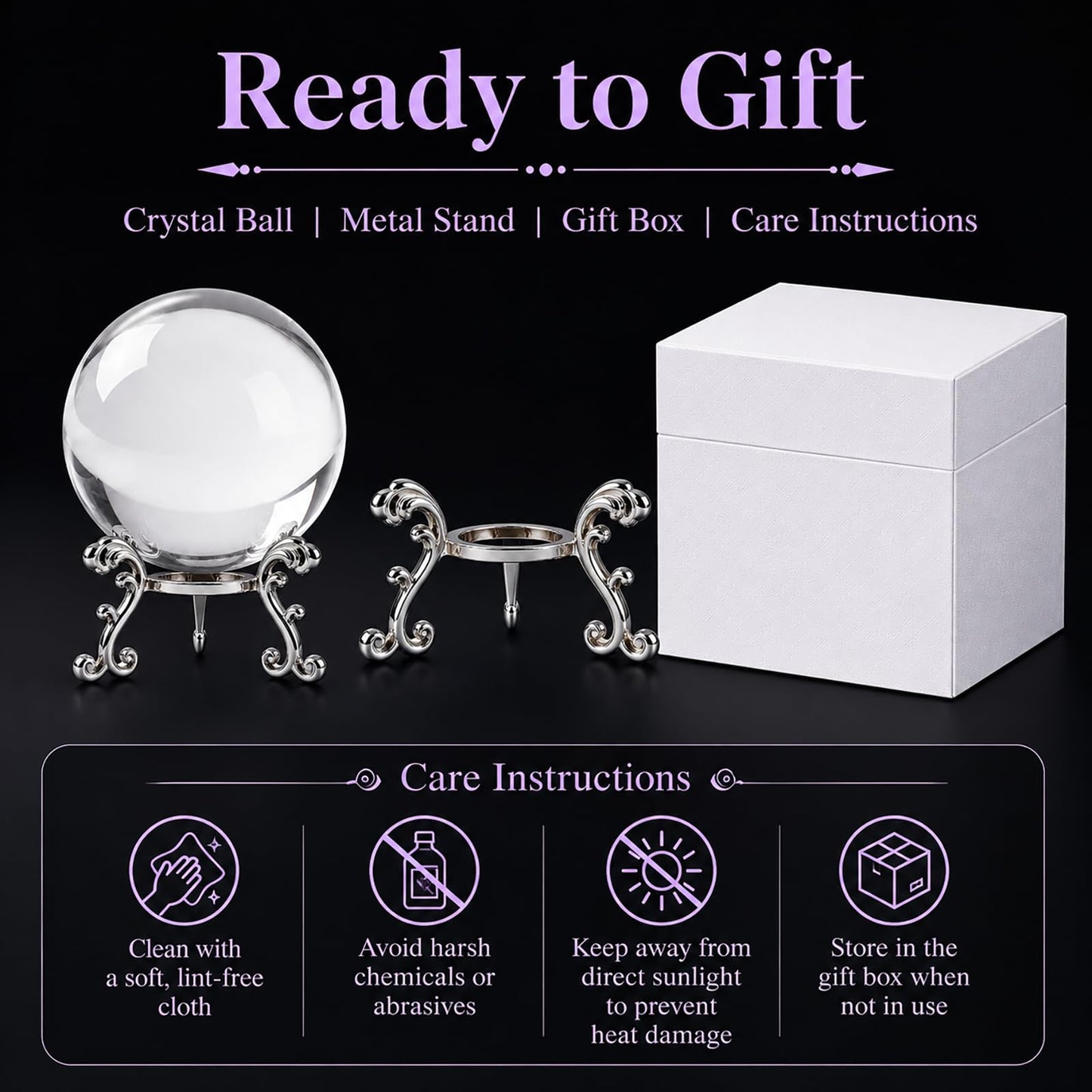 Zerelys Sparkling Clear K9 Crystal Sphere Ball with Stand, 80mm Clear Reflective Photography Prop, Sparkling Handcrafted Crystal Ball for Magical Shots, Elegant Home Decor Gift for Women(3.15 Inch)