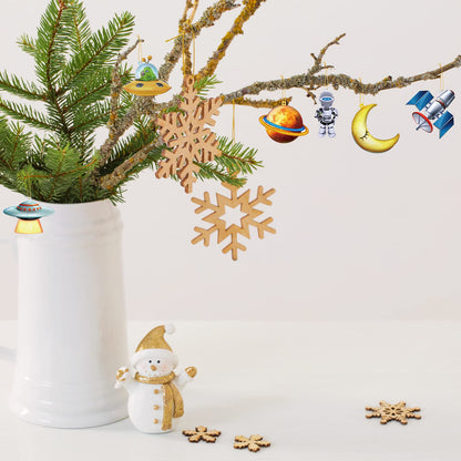 36 Pcs Space Christmas Tree Ornament Wood Christmas Space Gifts Planet Outer Astronaut Ornament Decor Wooden Hanging Xmas Spacecraft Decorations Xmas Holiday Party Supplies for Kids Rocket Ship Decor