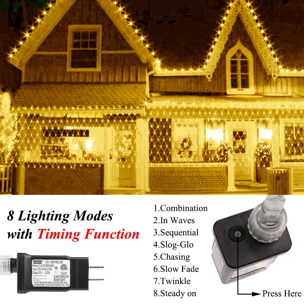 Vicila Net Light Mesh Lights, 240LED Timer Tree Warp Fairy Lights Outdoor Pulg in Hanging String Light for Christmas, Halloween, Garden, Walkway, Bushes Decor-9.8ft x 6.6ft(Warm White)