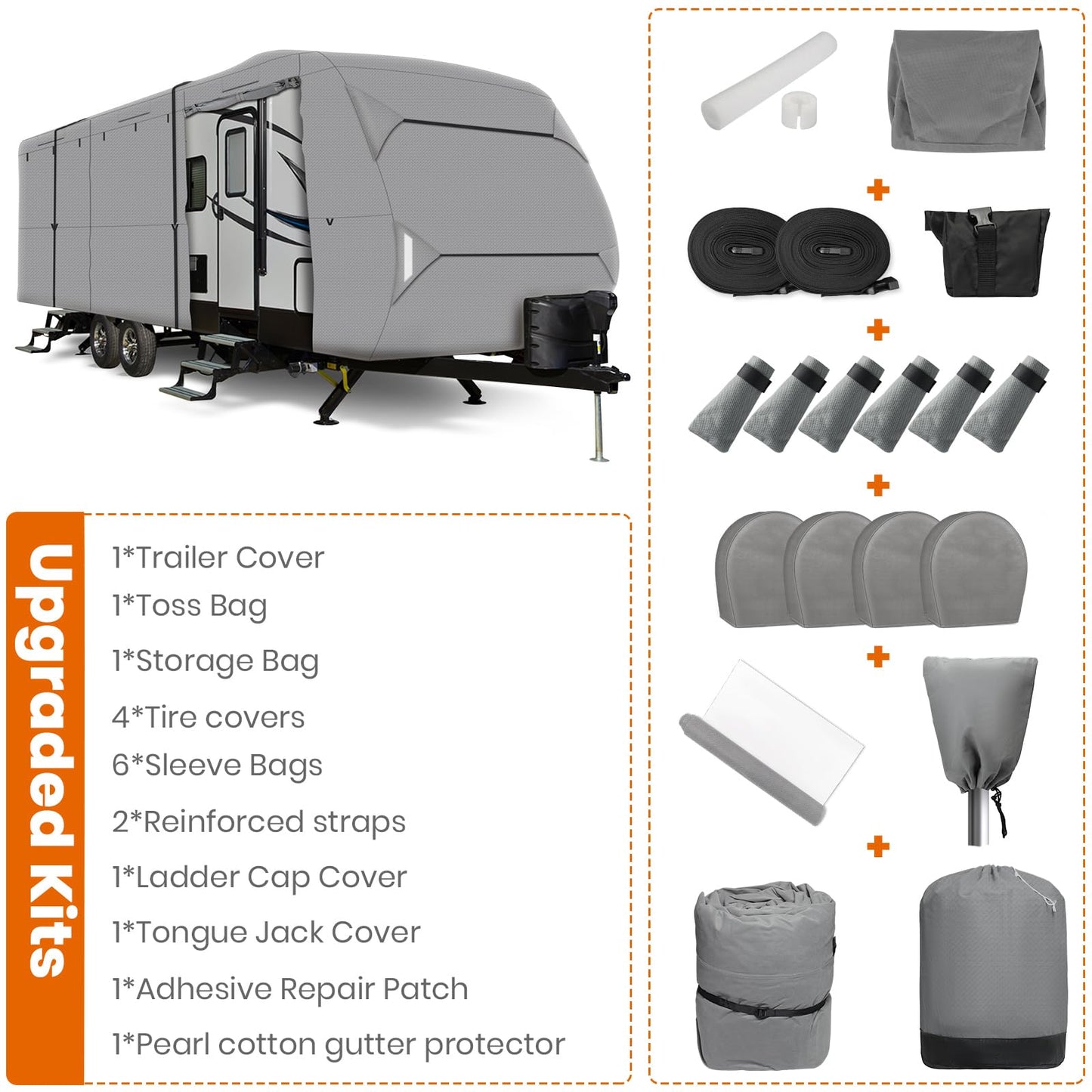 Leader Accessories Windproof RV Cover 27' -30' Travel Trailer Cover Extra Thick Camper Cover - Anti-uv & Ripstop with 4 Tire Covers, Adhesive Repair Patches