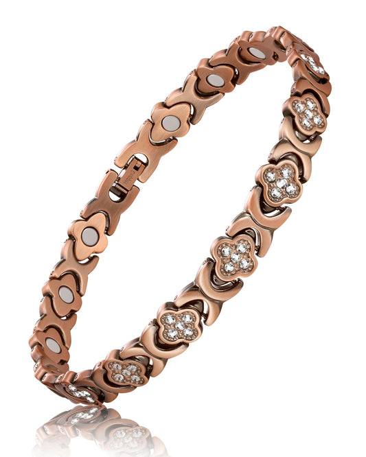 Jecanori Copper Ankle Bracelet for Women,3800 Gauss Ultra Strength Magnetic Anklet bracelet, Four-Leaf Clover Design with Crystals, Adjustable Fit,Ideal Gift for Her