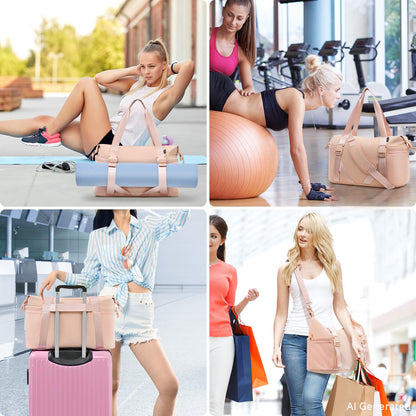 MAXTOP Gym Tote Bag for Women Pink Travel Duffle Bag with Yoga Mat Holder, Ideal for Yoga Accessories Workout Overnight Gymnastics Exercise Dance