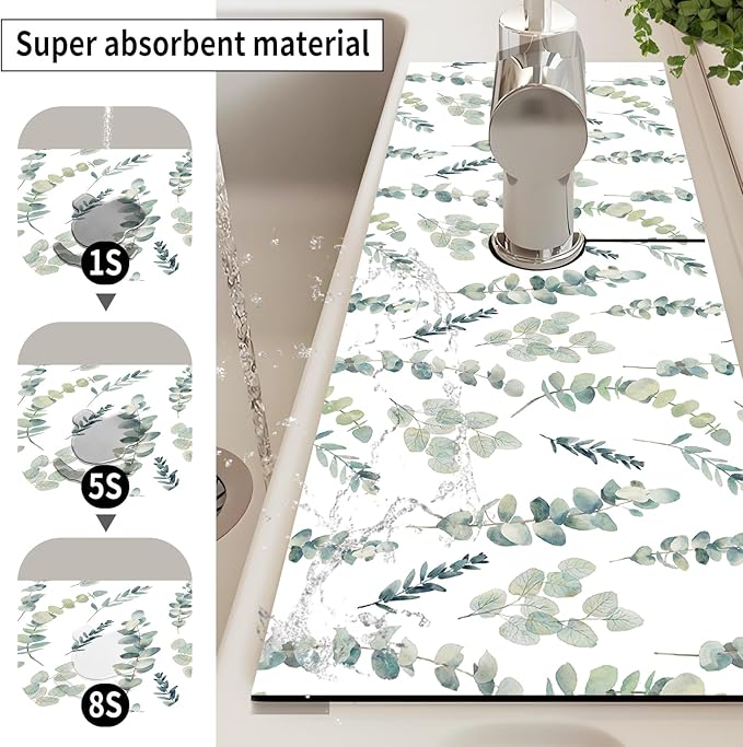 Absorbent Splash Guard Mat for Kitchen Sink, 15×5.5 Inch Cute Fast Drying Drip