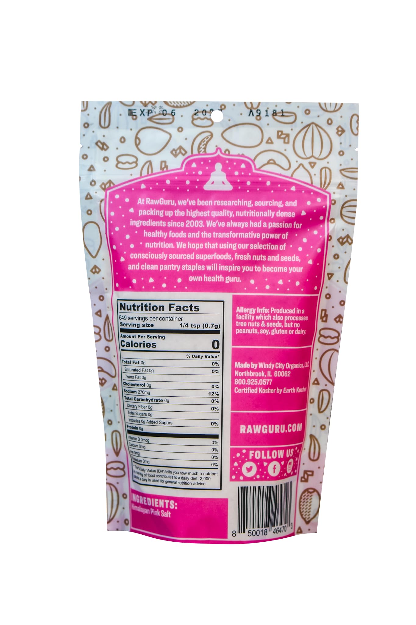 RawGuru Himalayan Pink Crystal Salt - 16 oz - Raw | Gluten-Free | Unrefined | Vegan | Kosher | Non-GMO