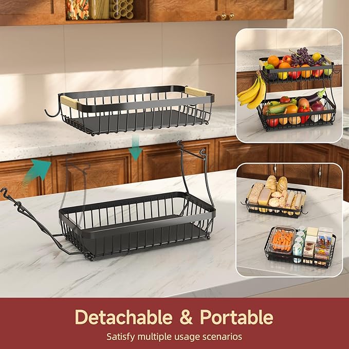 2 Tier Large Fruit Basket for Kitchen Counter