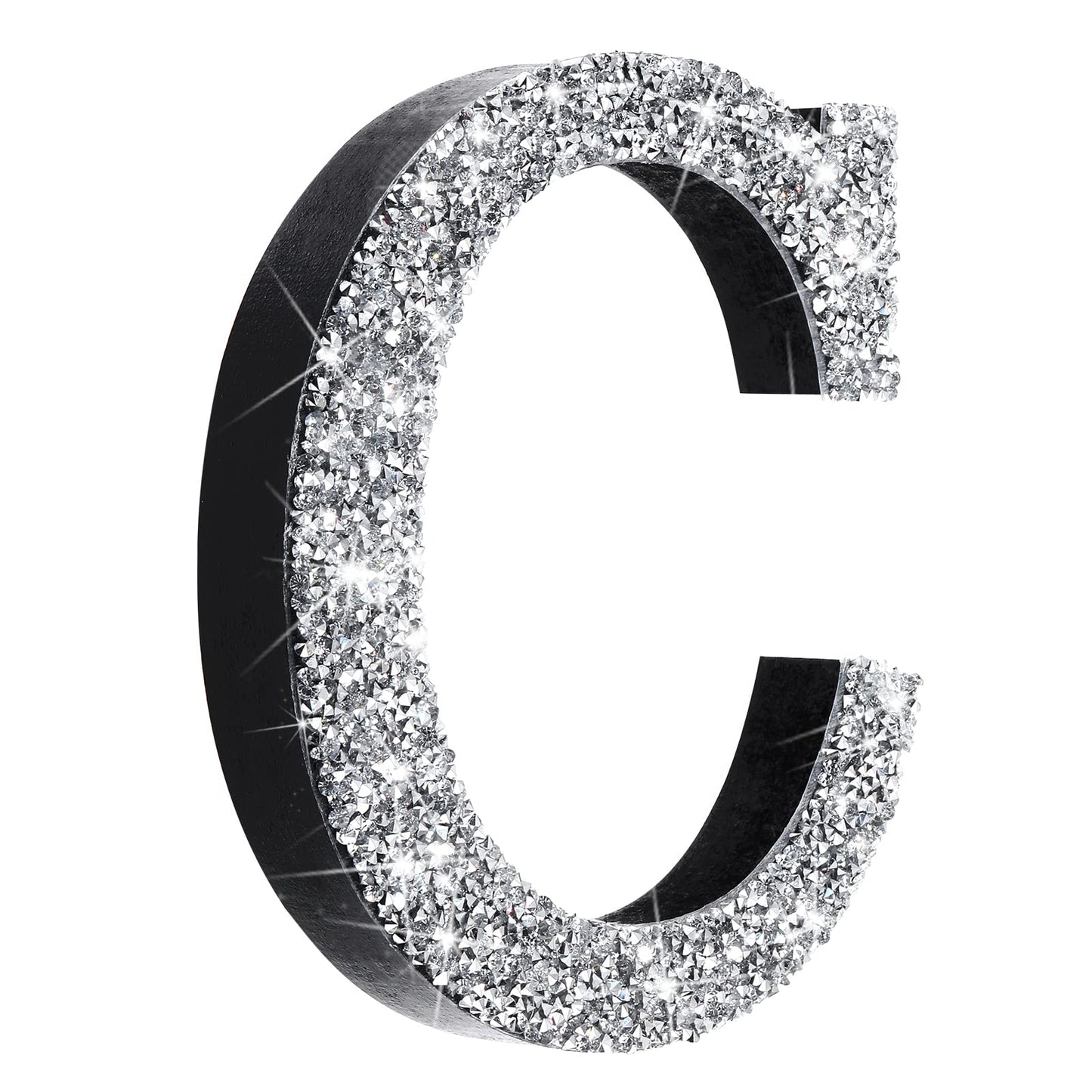 Qunclay Bling Letters for Wall Decor, Crystal Rhinestone Wooden Letters with Hooks, Crushed Diamond Glitter Letter for Bedroom Home Party Wedding Decor, Gift for Women(5.7"l X 5.7"w,Letter C,Silver)