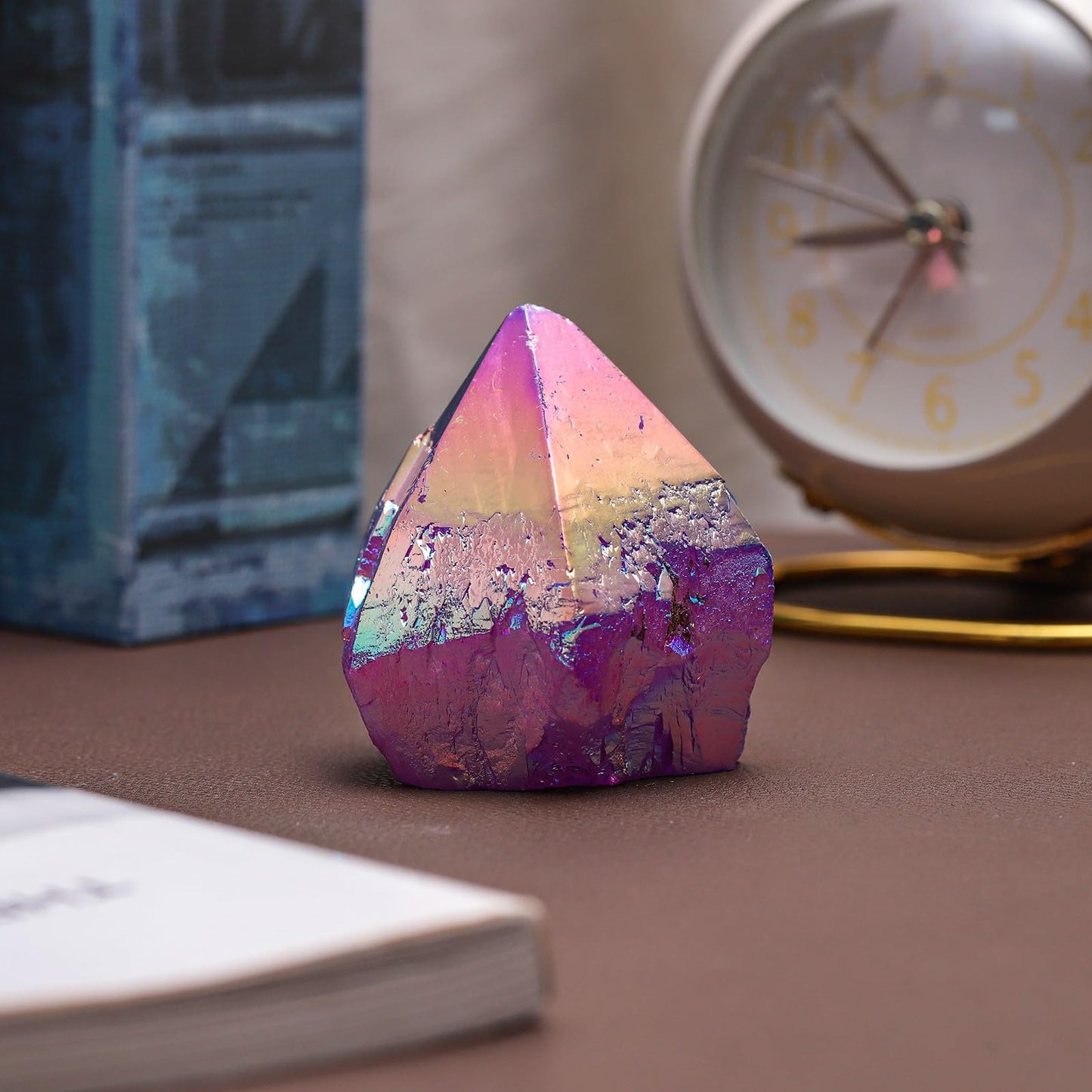 Sportmusies Titanium Coated Rock Crystal Cluster Mineral Specimen Home Decoration, Irregular-Shaped Reiki Healing Stone for Spiritual Yoga Meditation, Purple