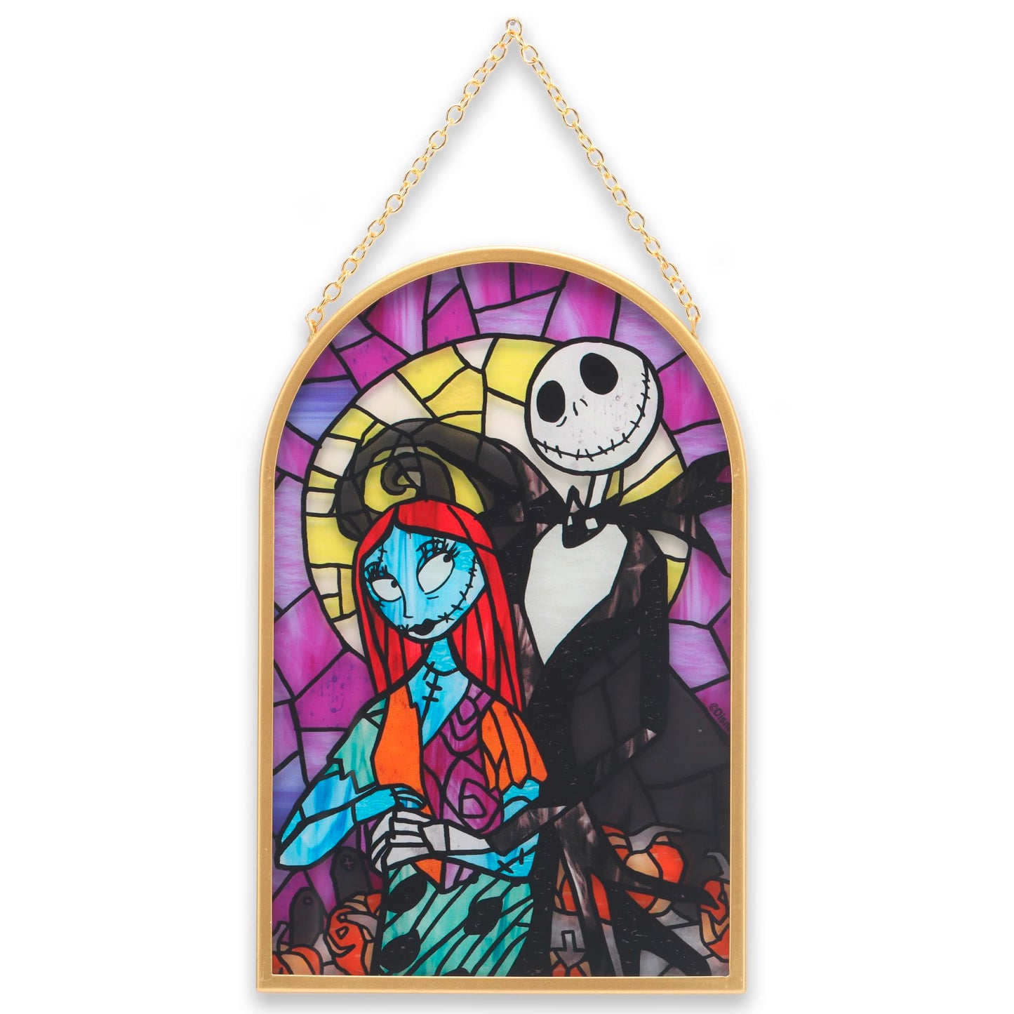 Open Road Brands Disney Nightmare Before Christmas Jack and Sally Hanging Glass Wall Decor - Beautiful Jack Skellington Wall Art for Home