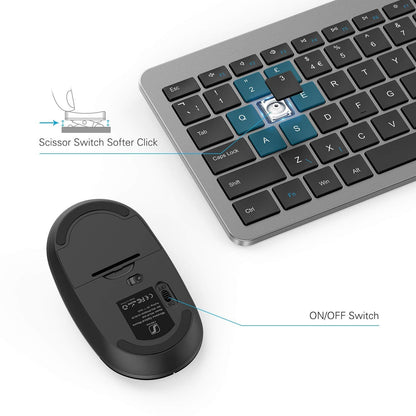 seenda Rechargeable Wireless Keyboard and Mouse, SK38-3 Ultra Slim Quiet USB Keyboard and Mouse Set for Windows Laptop PC, Full-Size QWERTY UK Layout, Black and Grey