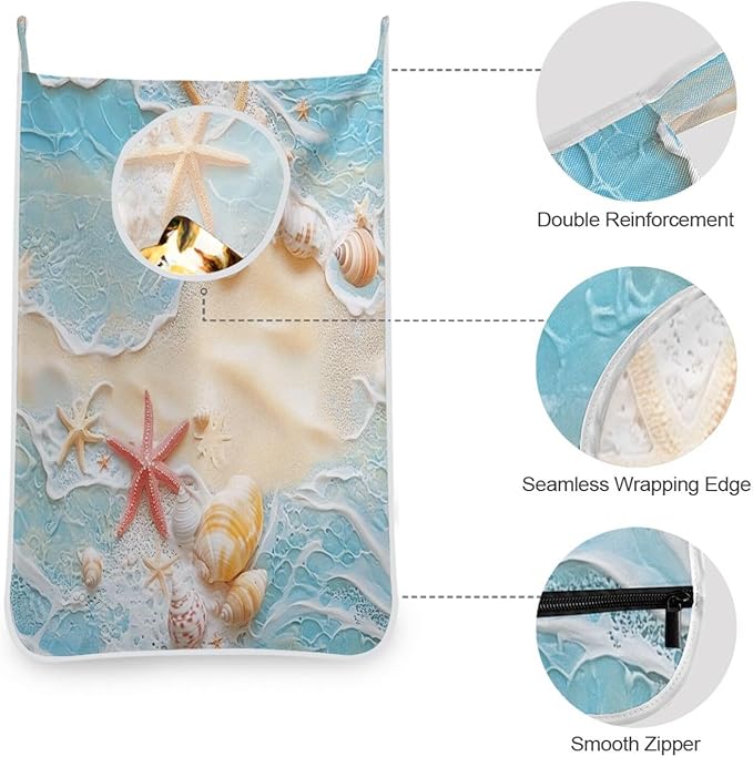 Blue Beach Sea Star Shell Summer Hanging Laundry Hamper Door Hampers Bag Basket
