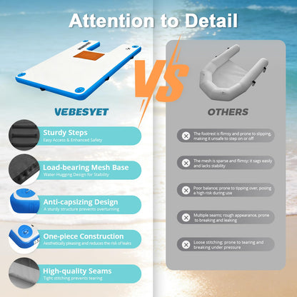 VEBESYET Inflatable Dock with Water Ramp, 6 inch Thick Non-Slip Inflatable Floating Dock for Dogs & Adults, Durable Drop-Stitch Floating Dock Platform for Lake, Ocean, Swimming & Fishing