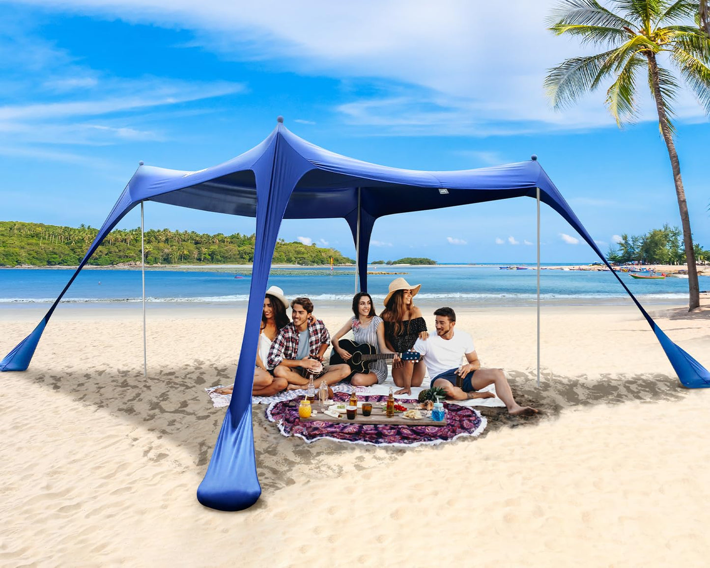 Sportneer Beach Tent, 10x10FT Beach Canopy Sun Shelter UPF50+ with Sandbags, Sand Shovels, Ground Pegs & Stability Poles, Outdoor Beach Shade Canopy for Beach Camping Fishing