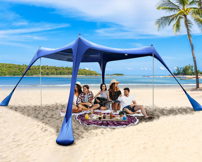 Sportneer Beach Tent, 10x10FT Beach Canopy Sun Shelter UPF50+ with Sandbags, Sand Shovels, Ground Pegs & Stability Poles, Outdoor Beach Shade Canopy for Beach Camping Fishing