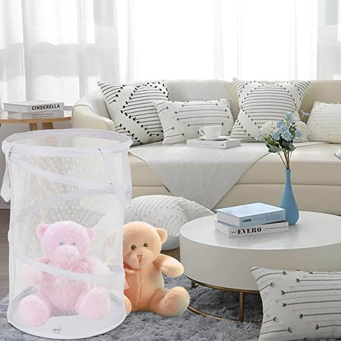 BATTOO 2 Pack White Large Collapsible Laundry Basket Foldable Mesh Pop Up Hamper