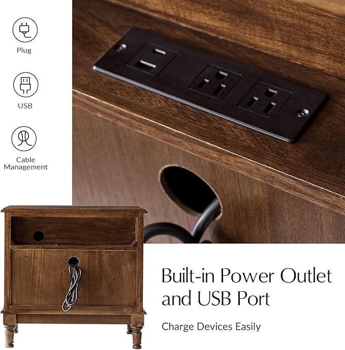 HULALA HOME Solid Wood Storage End Table
