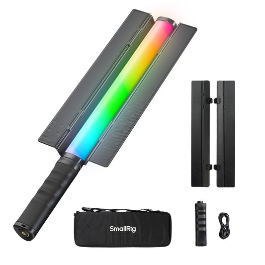 SMALLRIG RT25 RGB Tube Light Stick Kit, 25W RGBWW Led Light Wand, IP54 Waterproof, Handheld Light Bar, CRI96+, TLCI98+, 2500-10000K, for Photography, w 45Wh Battery Handle & Barndoor