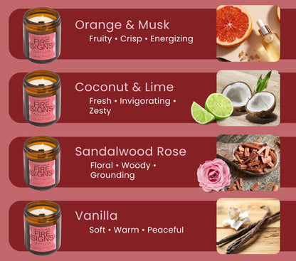 Aries, Leo, Sagittarius Gifts for Women - Wood Wick Candles, 4 Pack Small Scented Candles Set for Women. 6oz Natural Soy Wax, Aromatherapy Set for Home. Zodiac Astrology Birthday Spiritual Gifts