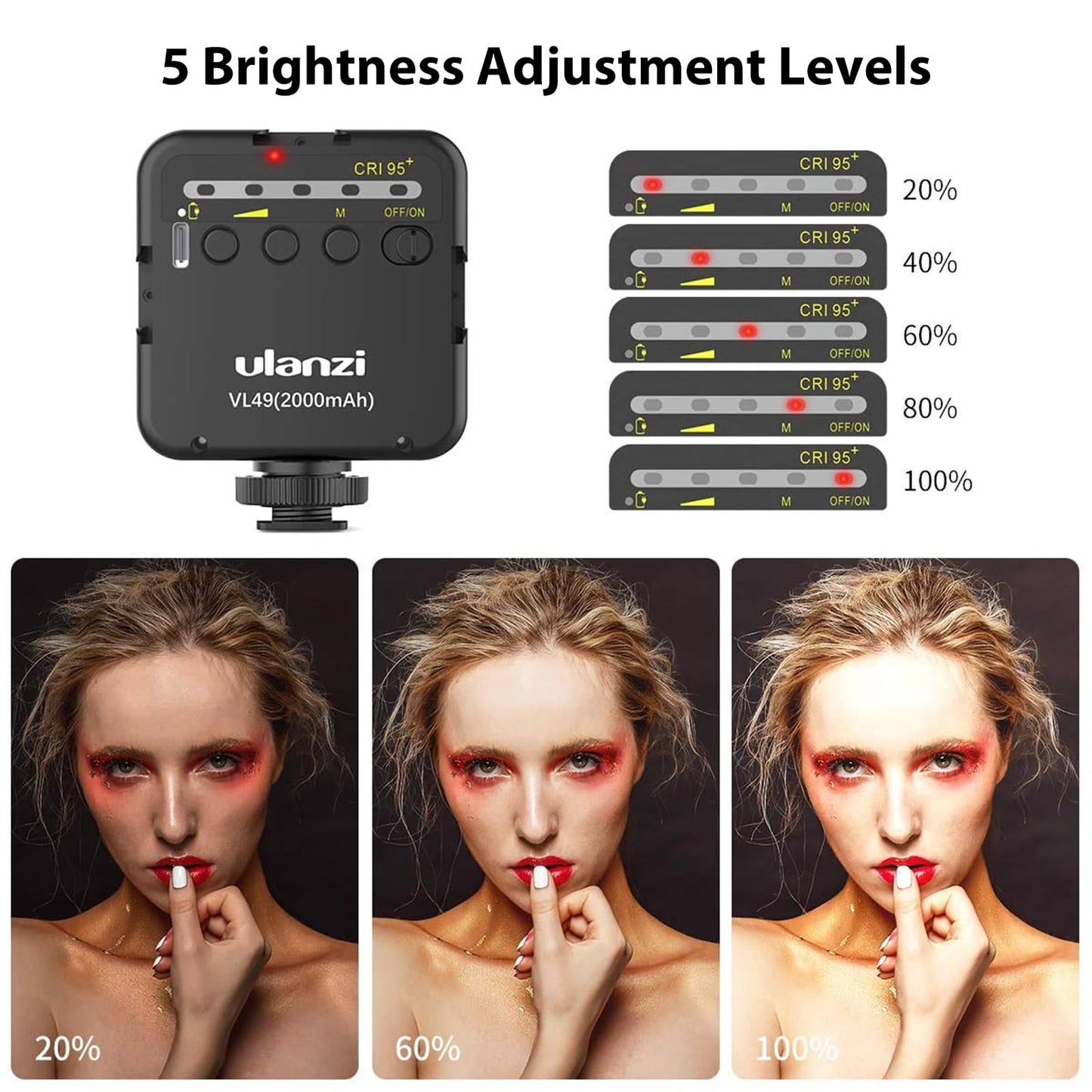 ULANZI VL49 Camera Light, Led Video Light Dimmable with 2000 mAh Battery, Portable Light Photography Rechargeable, Brightness Adjustable for Youtube,Studio,Livestreaming,DSRL,Camcorder Shooting