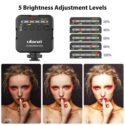 ULANZI VL49 Camera Light, Led Video Light Dimmable with 2000 mAh Battery, Portable Light Photography Rechargeable, Brightness Adjustable for Youtube,Studio,Livestreaming,DSRL,Camcorder Shooting