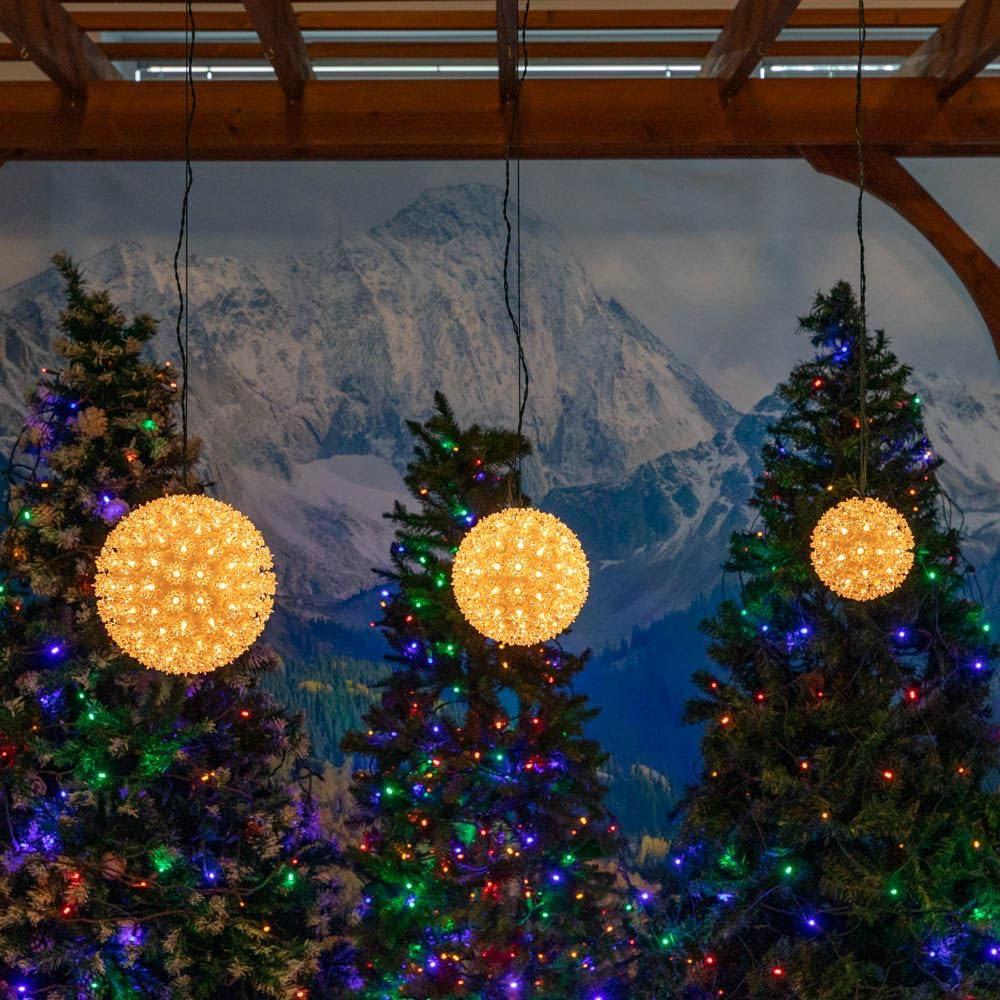 Novelty Lights 6in 50 Light Starlight Sphere, Clear, Ornament Ball Light, 5ft Hanging Cord with S Hook, 12ft Power Cord with Stackable Plug, Commercial Grade