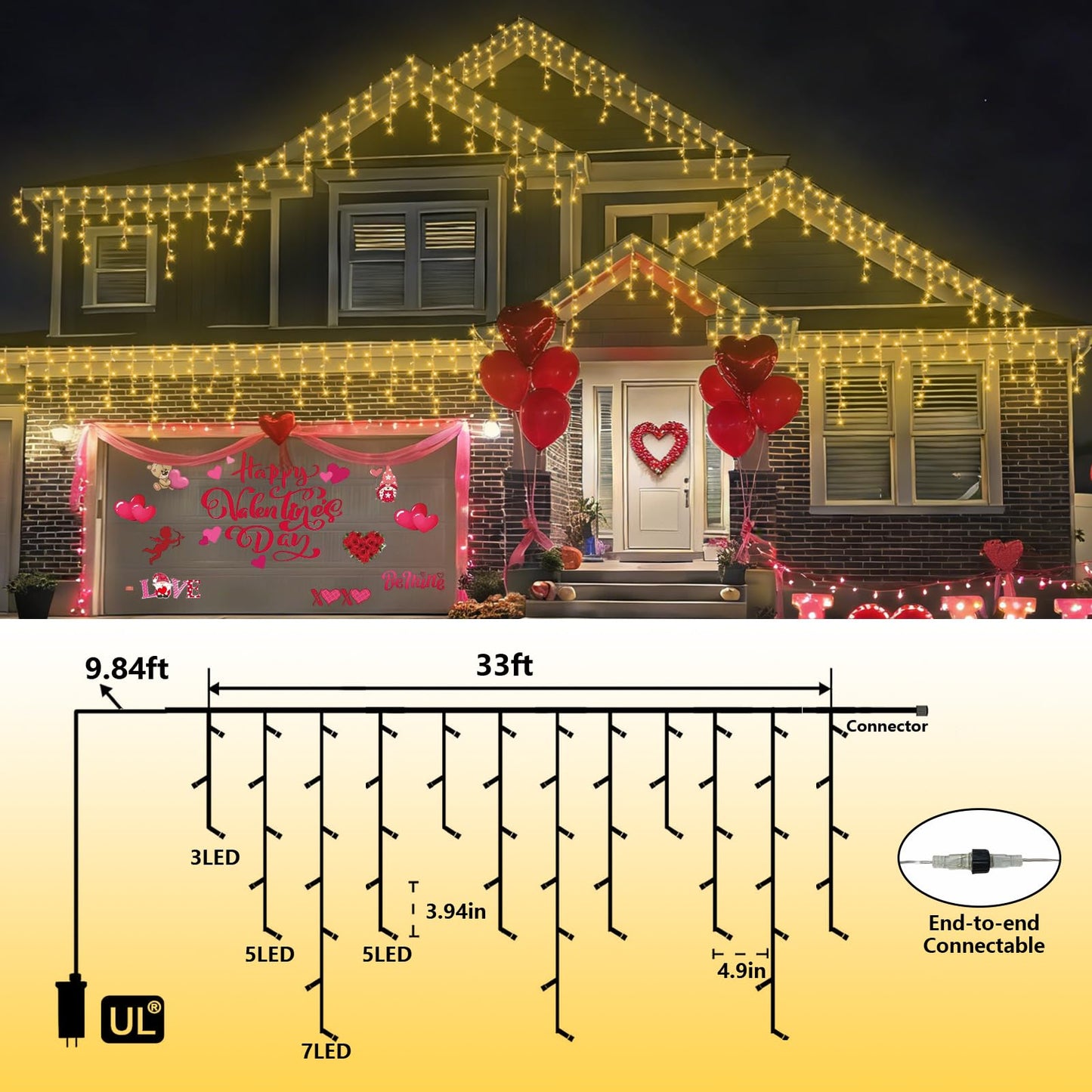 YEGUO 33ft 400 LED Icicle Lights Outdoor, 80 Drops Icicle Christmas Light Connectable, 8 Modes Warm White Xmas Icicle Lights with Timer Indoor