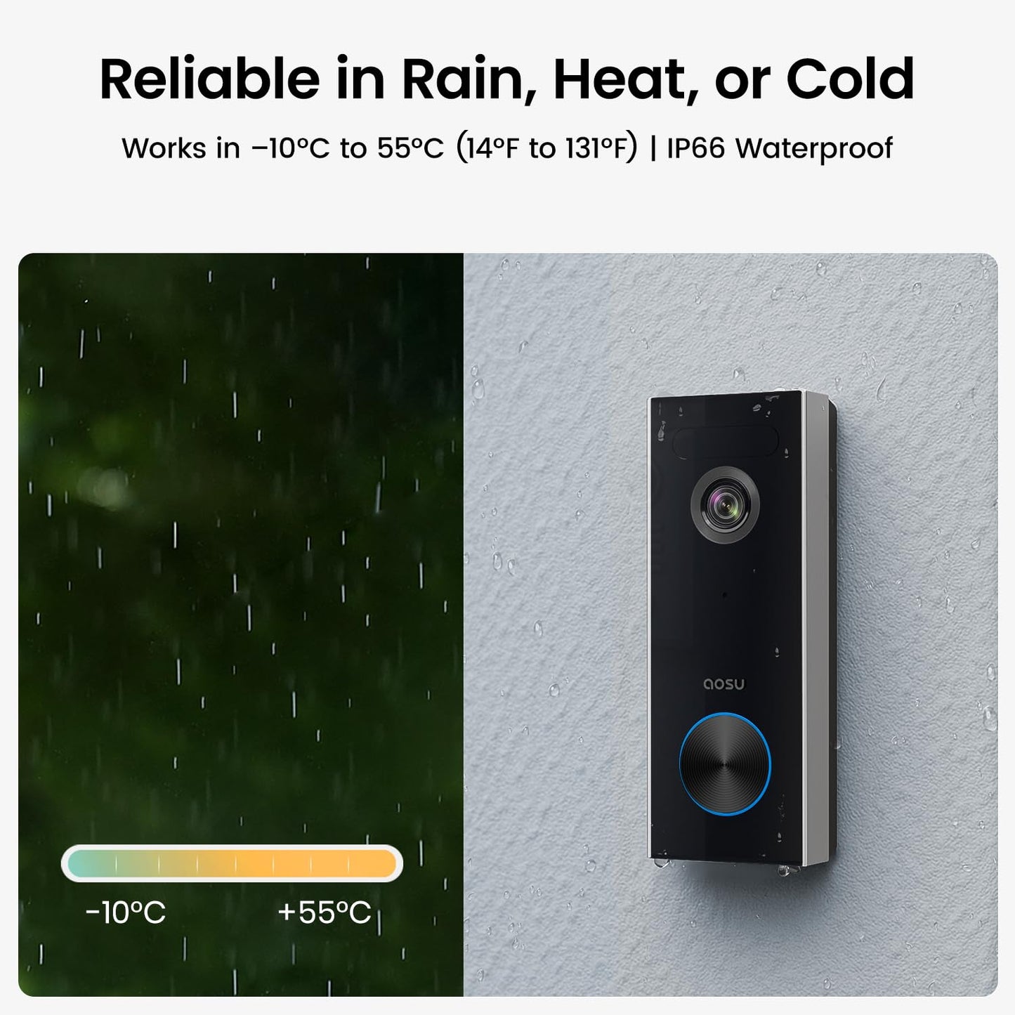 AOSU Wireless Doorbell Camera, Battery-Powered Video Doorbell with Chime, 2K Resolution, No Subscription Required, 2.4GHz WiFi, 180-Day Battery Life, AI Detection, Work with Alexa & Google Assistant