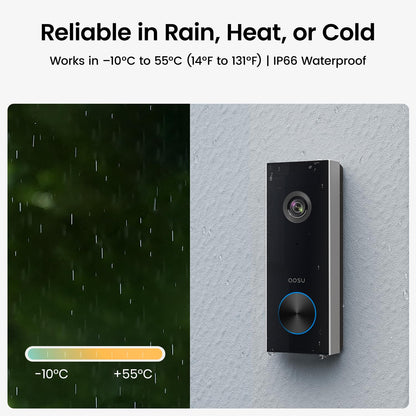 AOSU Wireless Doorbell Camera, Battery-Powered Video Doorbell with Chime, 2K Resolution, No Subscription Required, 2.4GHz WiFi, 180-Day Battery Life, AI Detection, Work with Alexa & Google Assistant