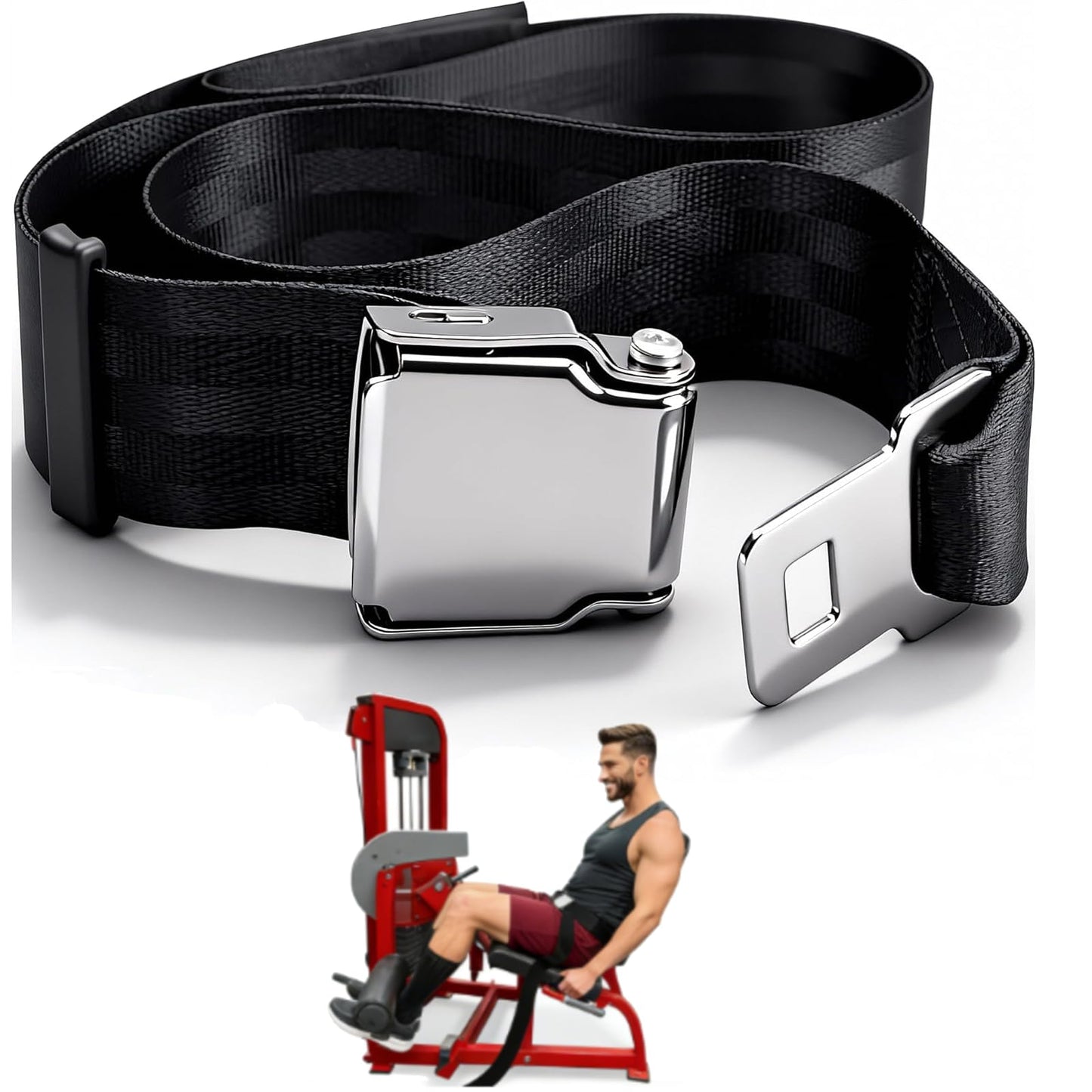 Hopeharvest Gym Seatbelt Leg Extension Lifting Seatbelt, Nordic Hamstring Curl Strap on Bench, 4.92ft L, Buckle Squat Collar for Workouts Machine, Home Gym Stretch & Mobilization Exercise for Men Women