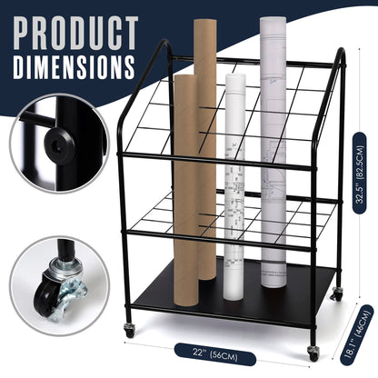 Houseables Blueprint Holder, Blueprint Storage, Construction Plan Holder, Storage Rack, Print Rack, Map Cabinet, Poster Display, Blue Print Organizer On Wheels, Architect, Paper, Tube, 20 Slot Cart