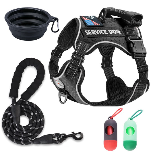 Cymiler Service Dog Vest,No-Pull Dog Harness and Leash Set,Adjustable Oxford Reflective Service Dog Vest Harness with Handle for Outdoor Walking Training,Easy Control for Small Medium Large Dogs