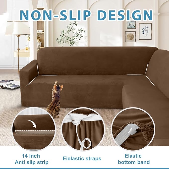 HDCAXKJ Corner Sectional Couch Covers Velvet Stretch L Shape Sofa Cover Soft