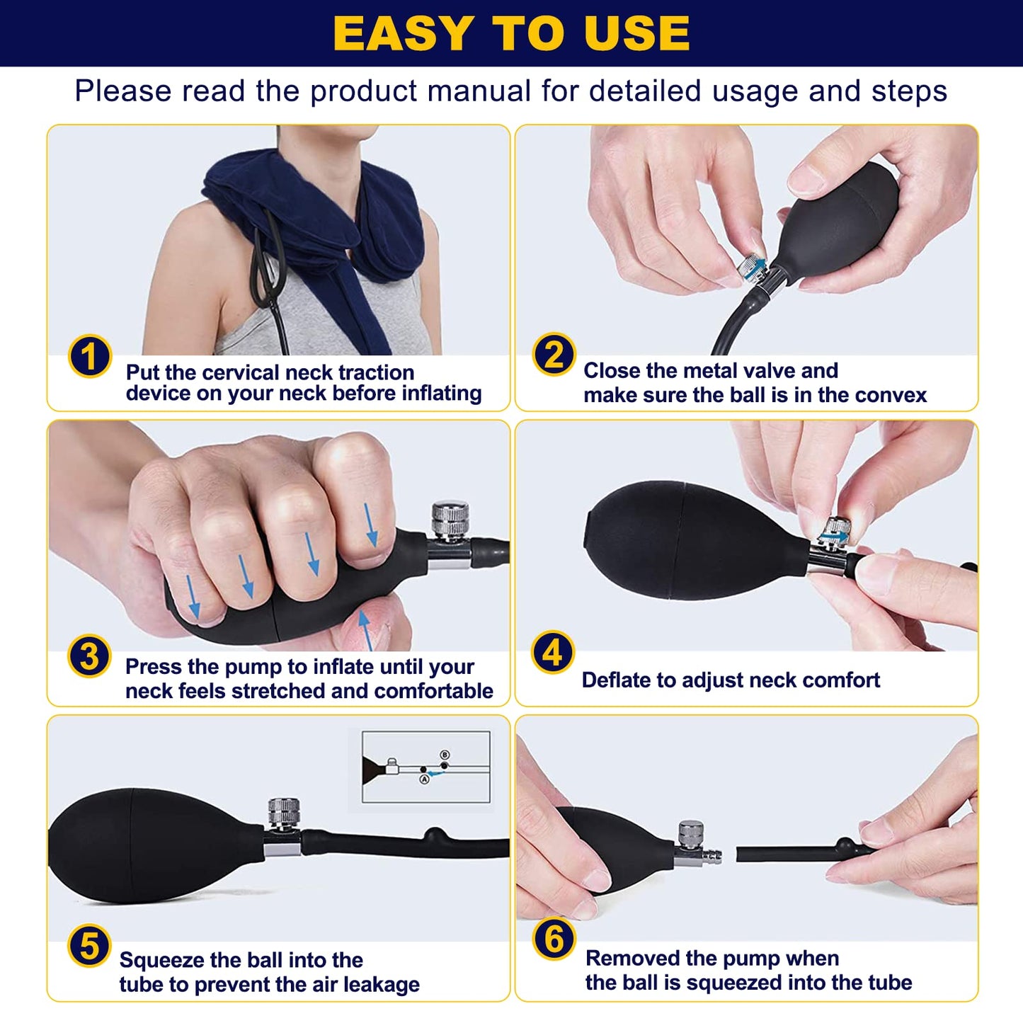 Neck Stretcher, Cervical Traction Device, Neck Traction Device, Cervical Neck Traction Device for Neck Pain Relief, Adjustable Inflatable Neck Brace, Neck Decompression Home Use (Blue)