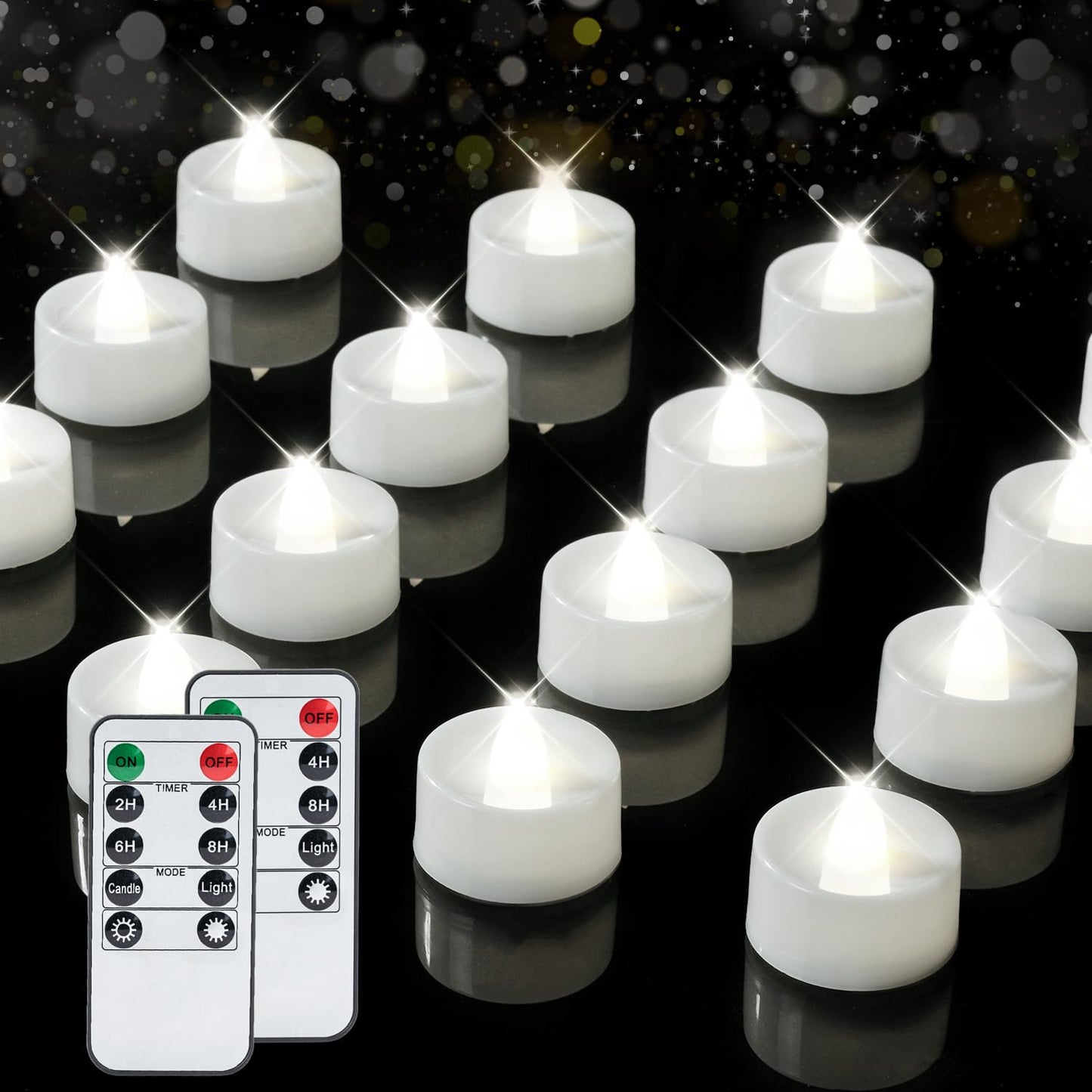 BEICHI Remote Candles, 24 Pack Timer Candle, Flameless Tea Lights Candle Battery Operated, Flickering LED Tea Lights, Timer Battery Votive Candles- Pure White- White Base